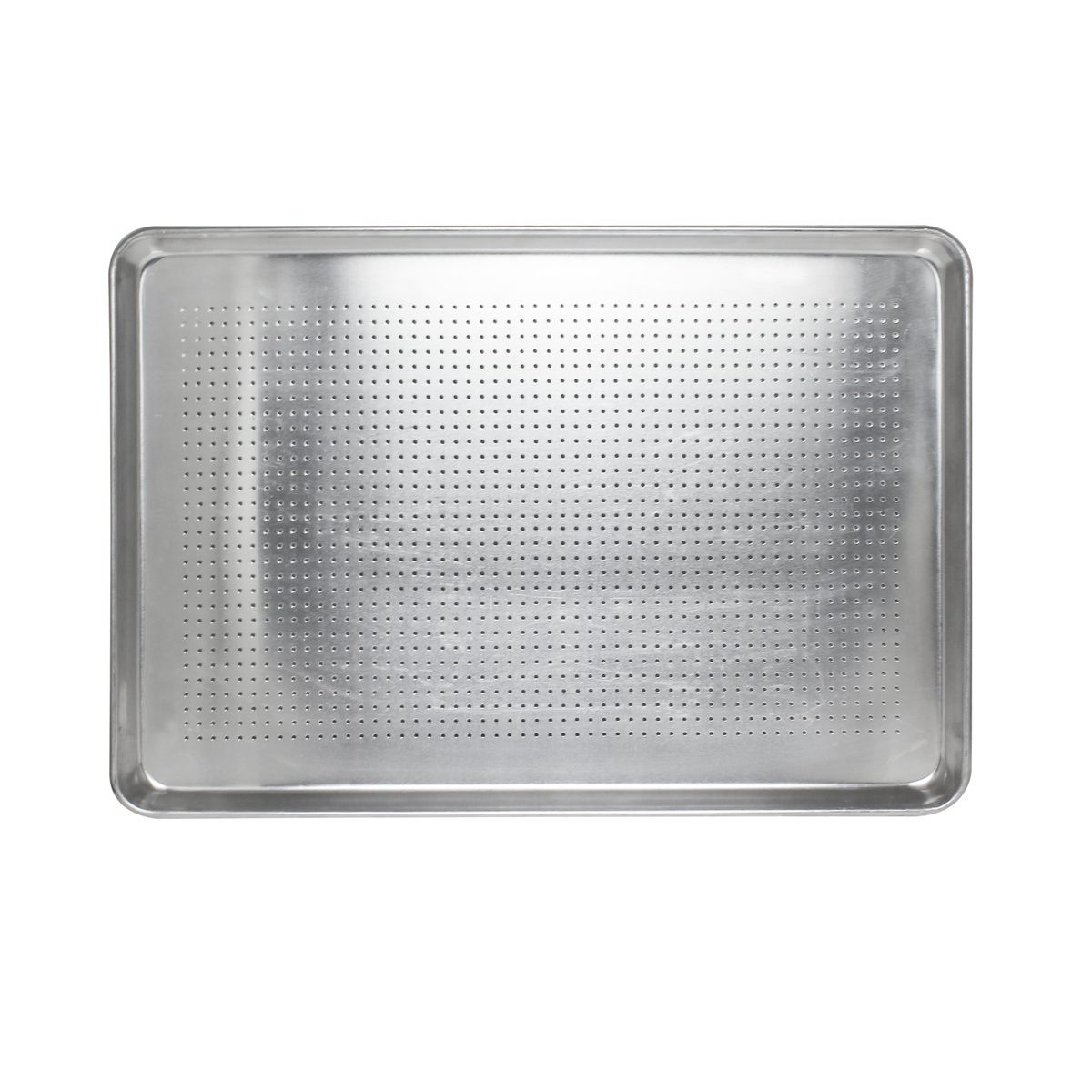 Thunder Group ALSP1826PF full-size 18 x 26 inch perforated aluminum sheet pan, top view showing evenly spaced perforations across the surface