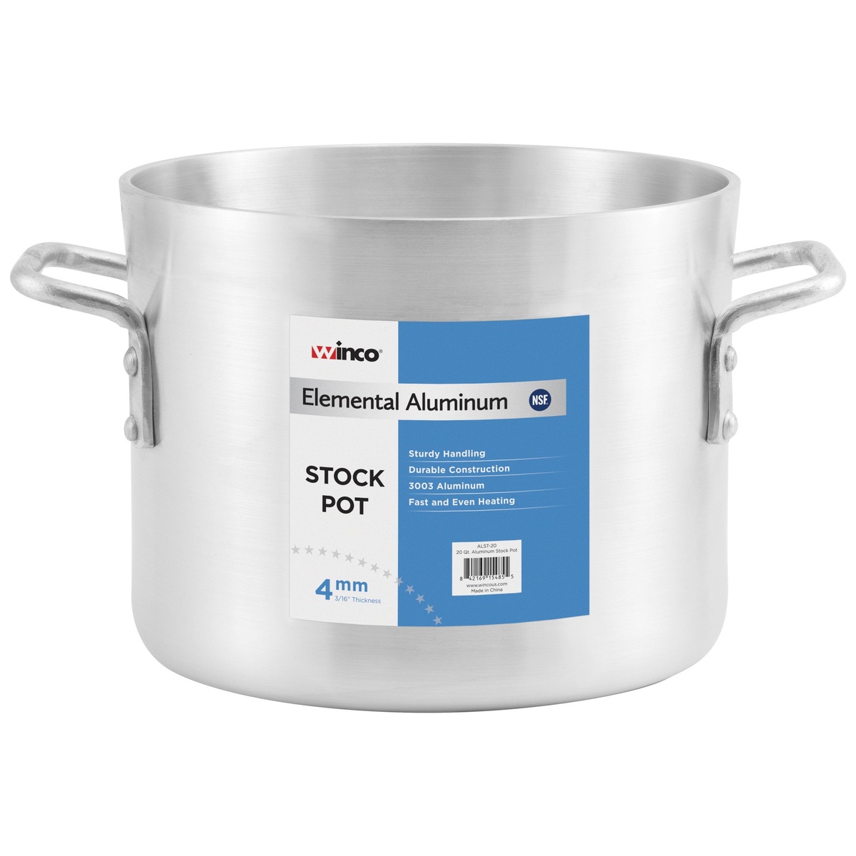 Winco ALST-8 Elemental 4mm Aluminum 8-Quart Stock Pot with riveted handles