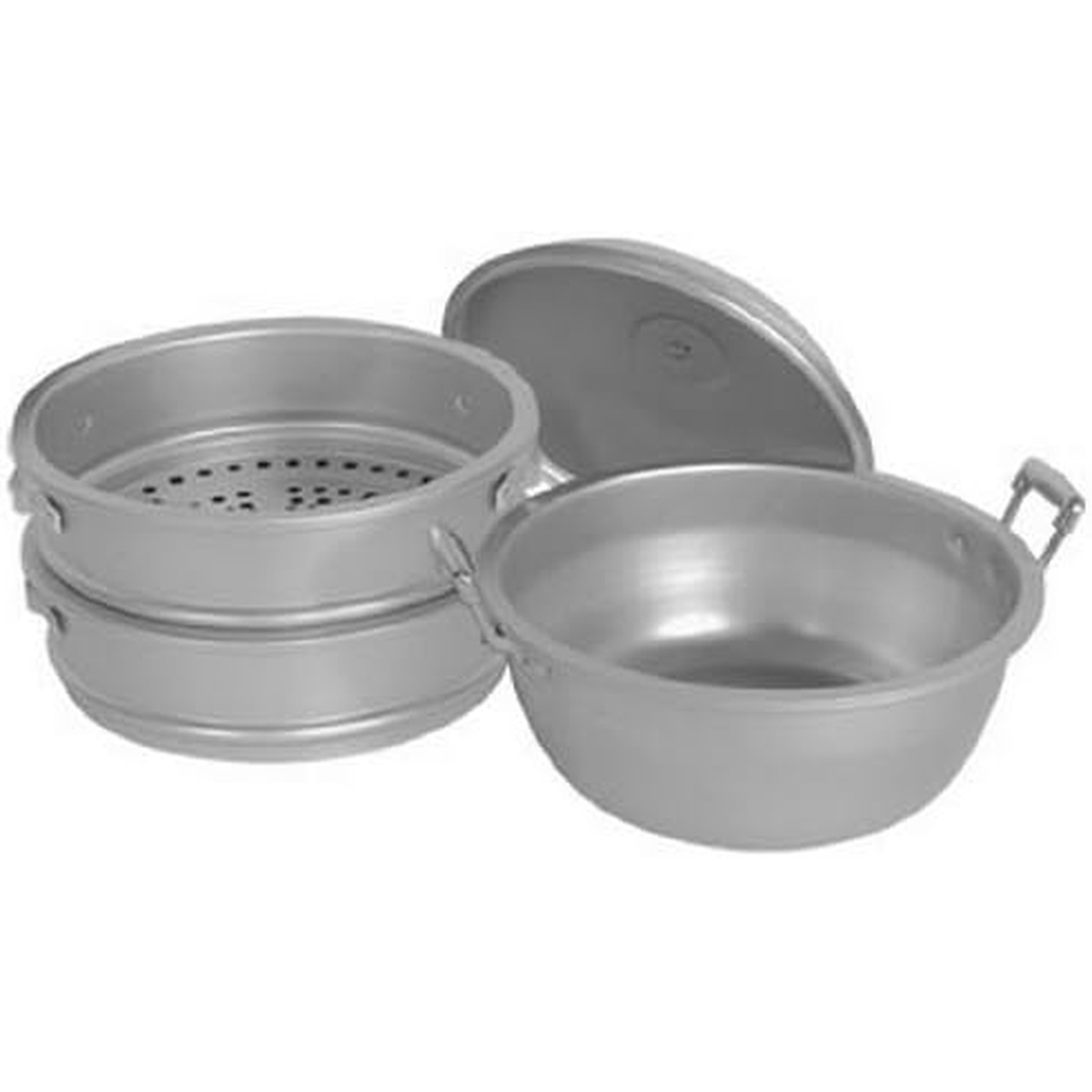 Thunder Group ALST010 17-inch aluminum steamer set with base, two perforated stacking tiers, and domed lid