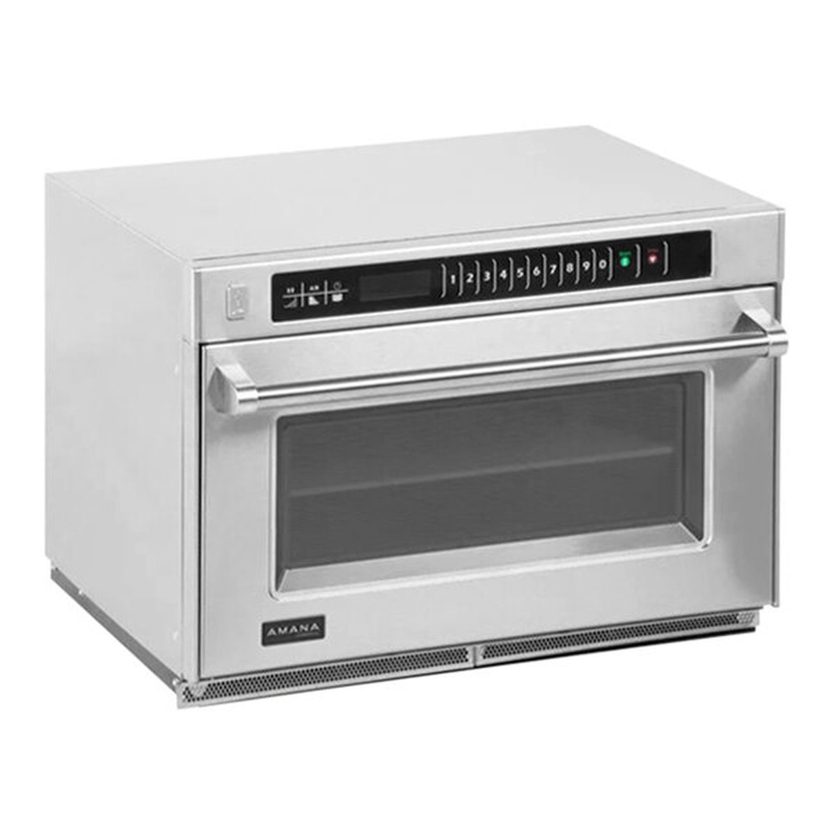 Amana AMSO35 commercial steamer microwave oven on white background, angled view