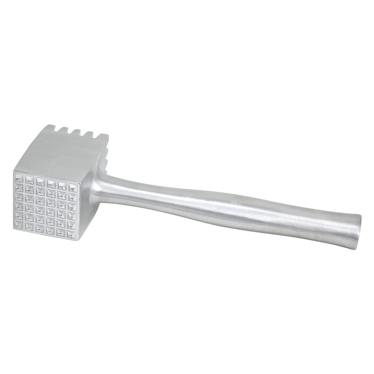 Winco AMT-4 two-sided aluminum meat tenderizer with textured head and smooth handle