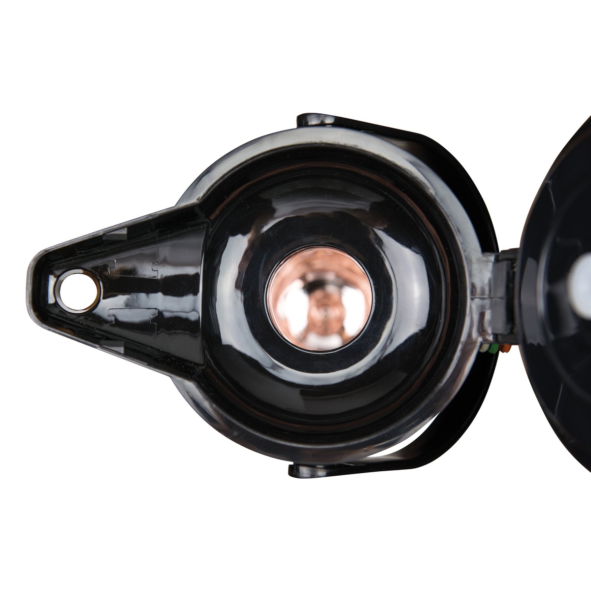 Top-down view of the Winco AP-825 airpot showing the glass-lined interior reservoir with lever lid open