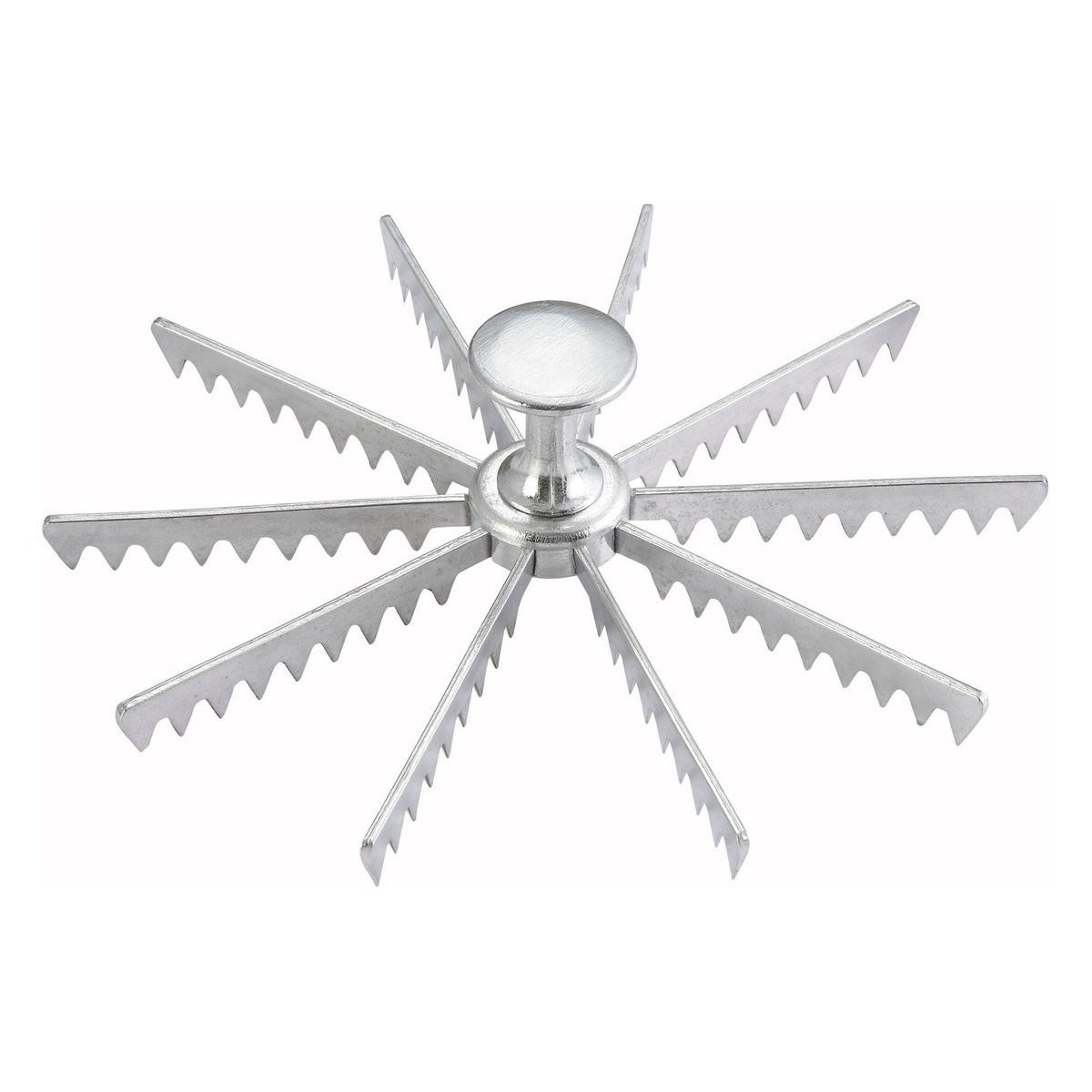 Winco APM-10 cast aluminum 10-cut pie and cake marker with serrated blades and center handle knob