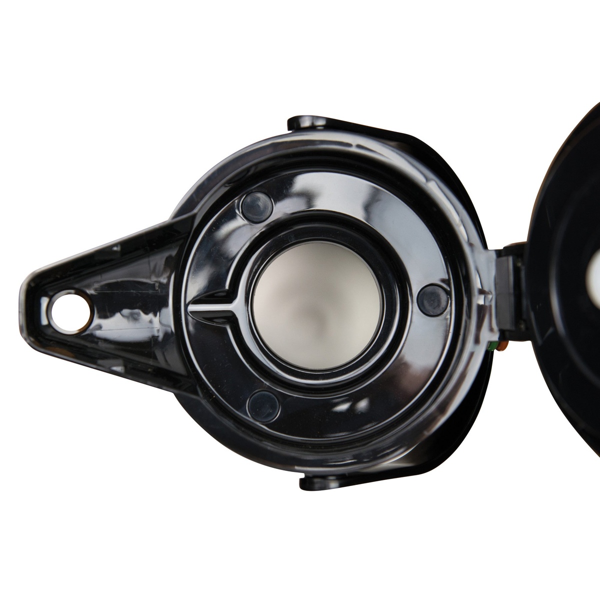 Top-down view of Winco APSP-930 airpot with lid open, showing stainless steel lined interior