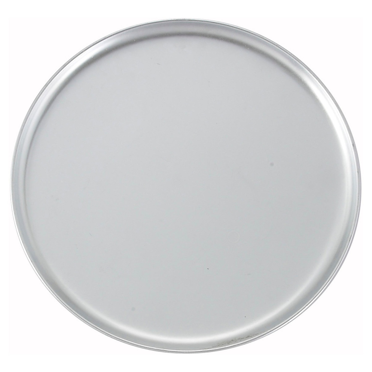 Winco APZC-12 12-inch round aluminum coupe pizza pan, top-down view