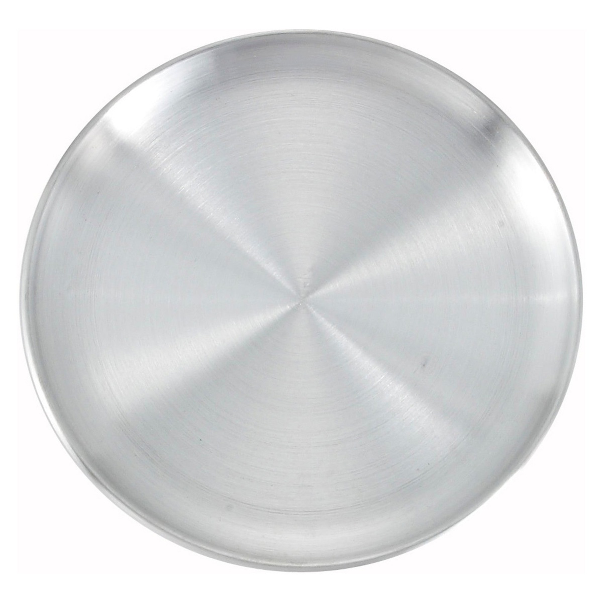 Top-down view of Winco APZS-10 10-inch round aluminum pizza screen on white background