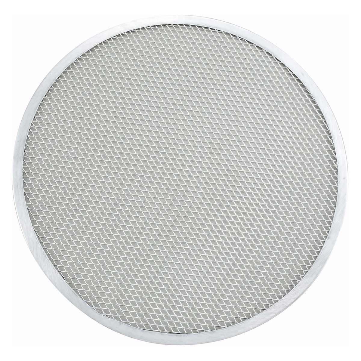 Winco APZS-16 16-inch round seamless aluminum pizza screen with open diamond mesh surface
