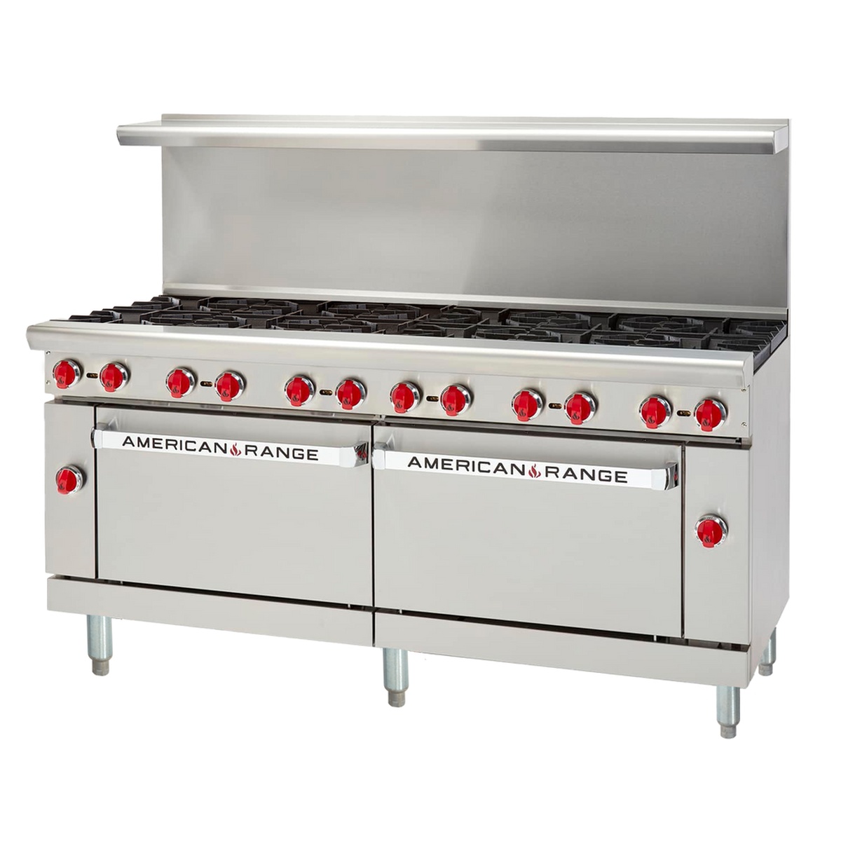 American Range AR-12 72-inch commercial gas range with 12 burners and two ovens