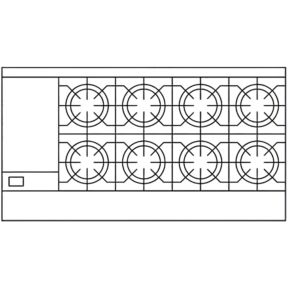 Top-view burner and griddle layout diagram for American Range AR-12G-8B