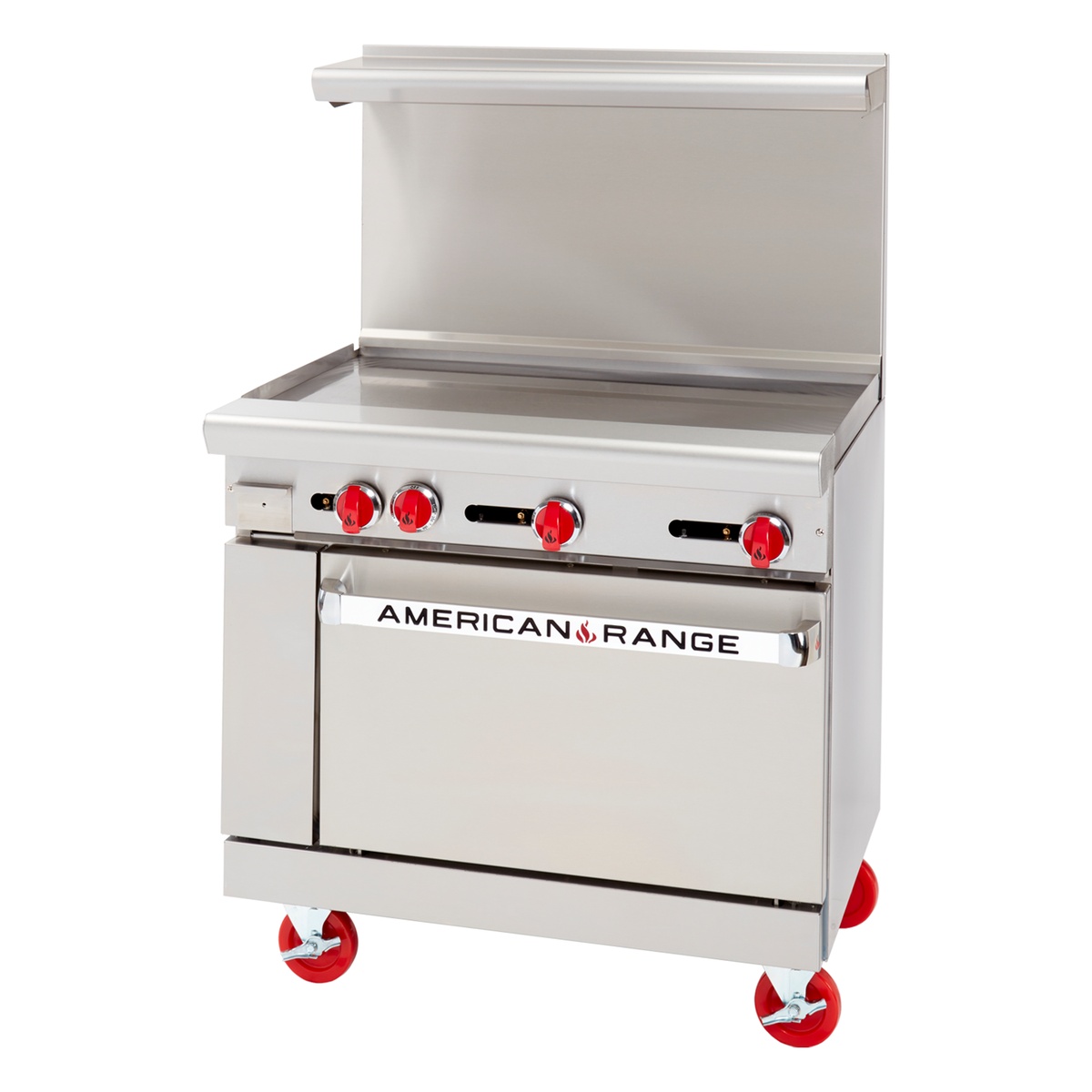 American Range AR-36G 36 inch gas range with full griddle top and backriser