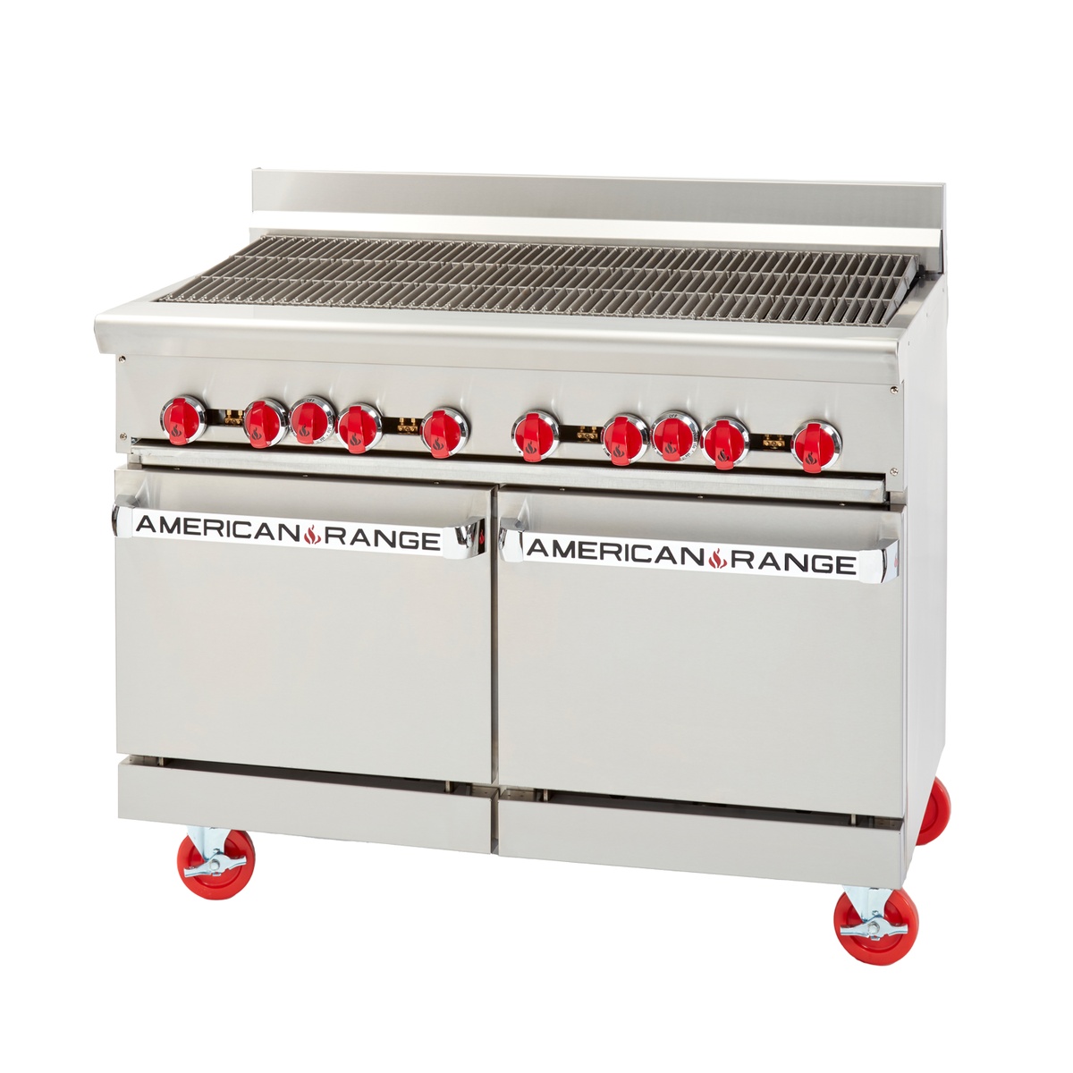 Front view of American Range AR-3RB radiant broiler range with stainless exterior