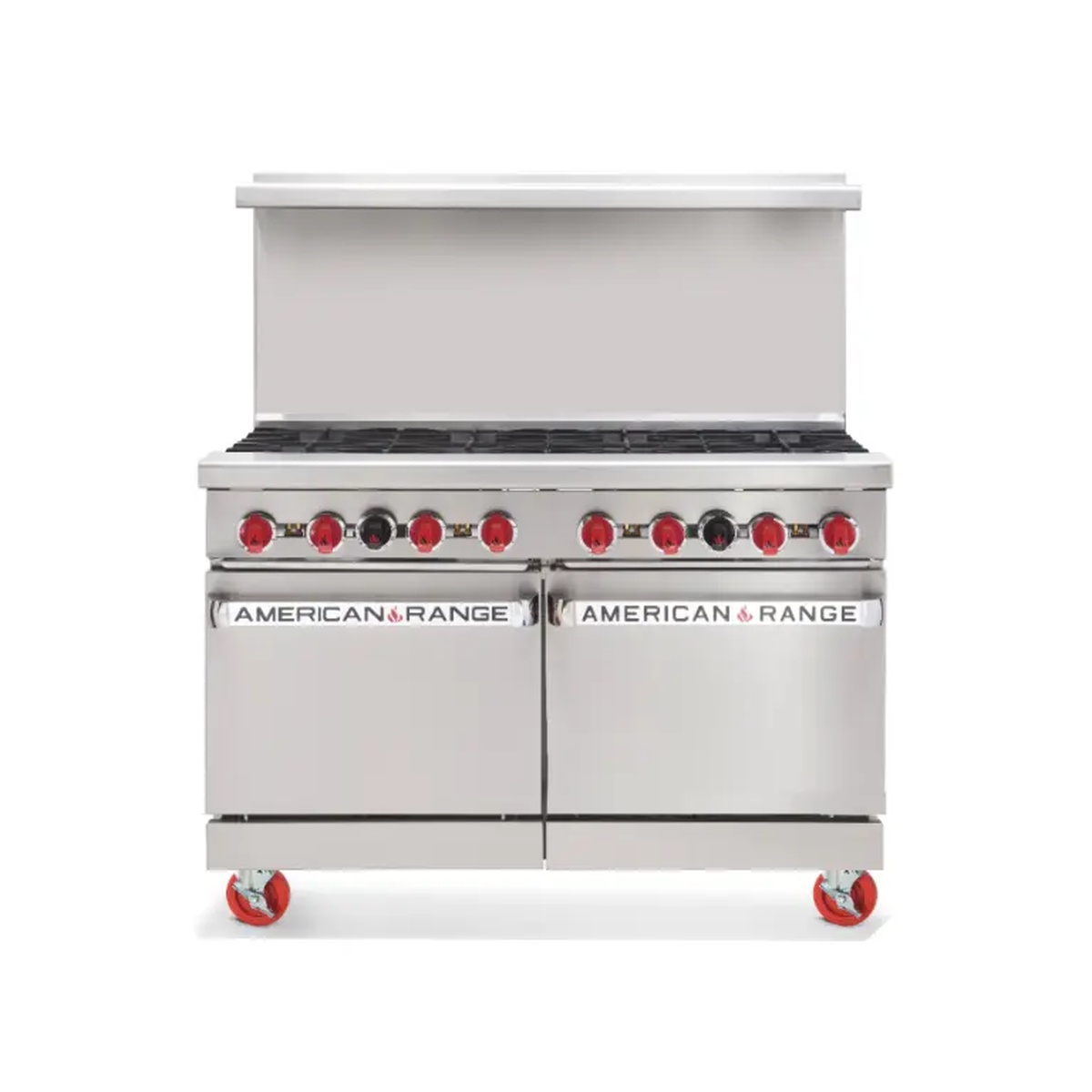 American Range AR-48G 48 inch restaurant gas range with griddle top and double oven doors