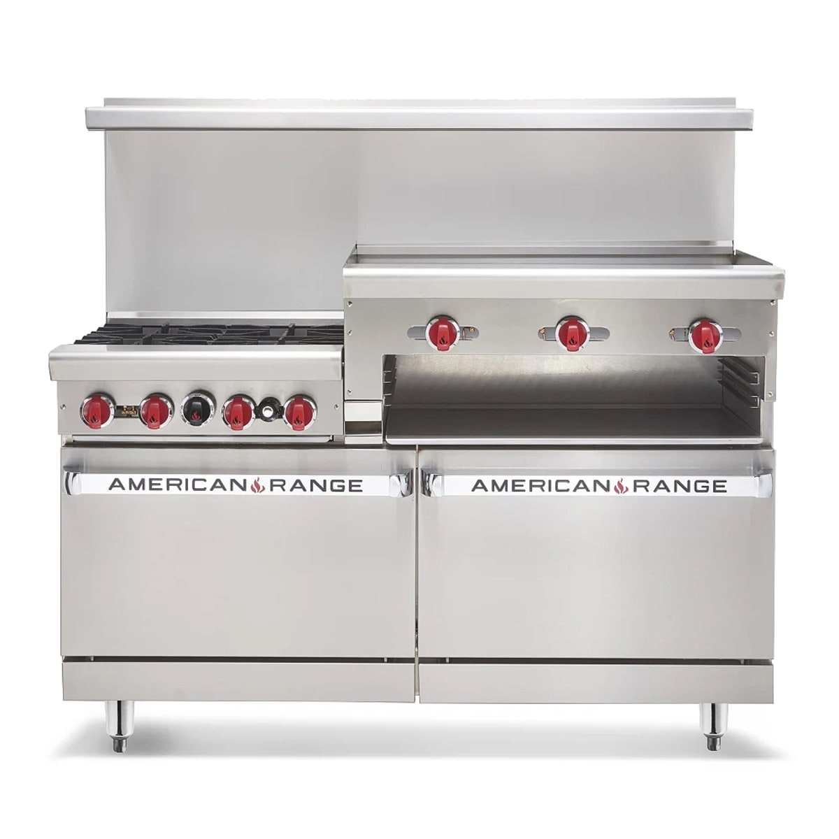 American Range AR-4B-36RG commercial gas range front view with burners and raised griddle