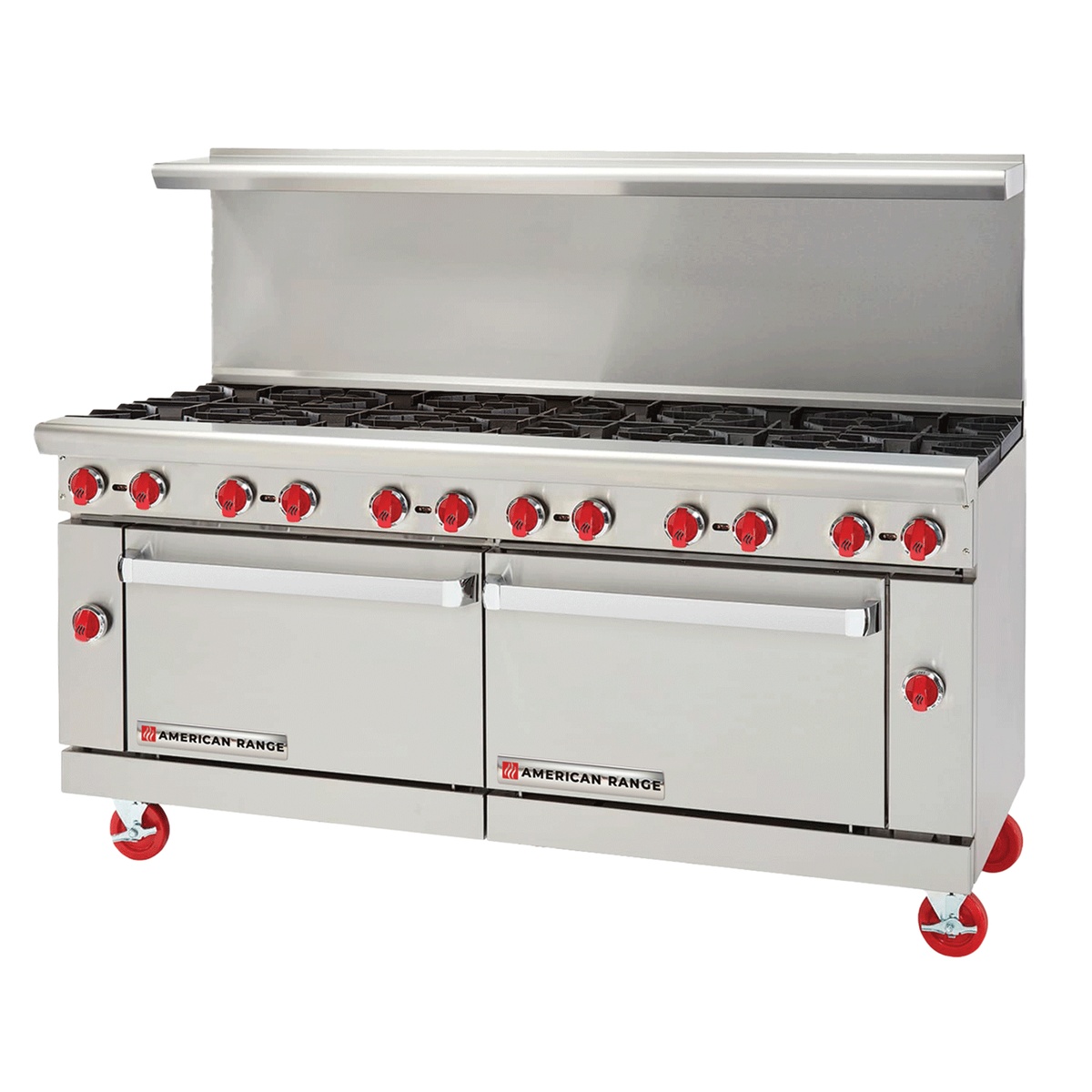 Full product view of American Range AR-72G 72 inch gas range with high shelf