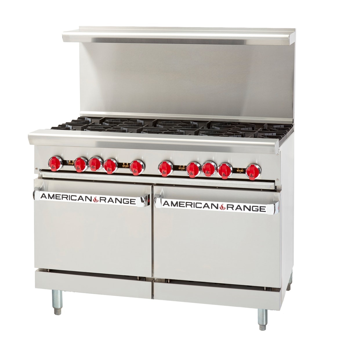 American Range AR-8 48-inch commercial gas range with eight burners and two oven doors