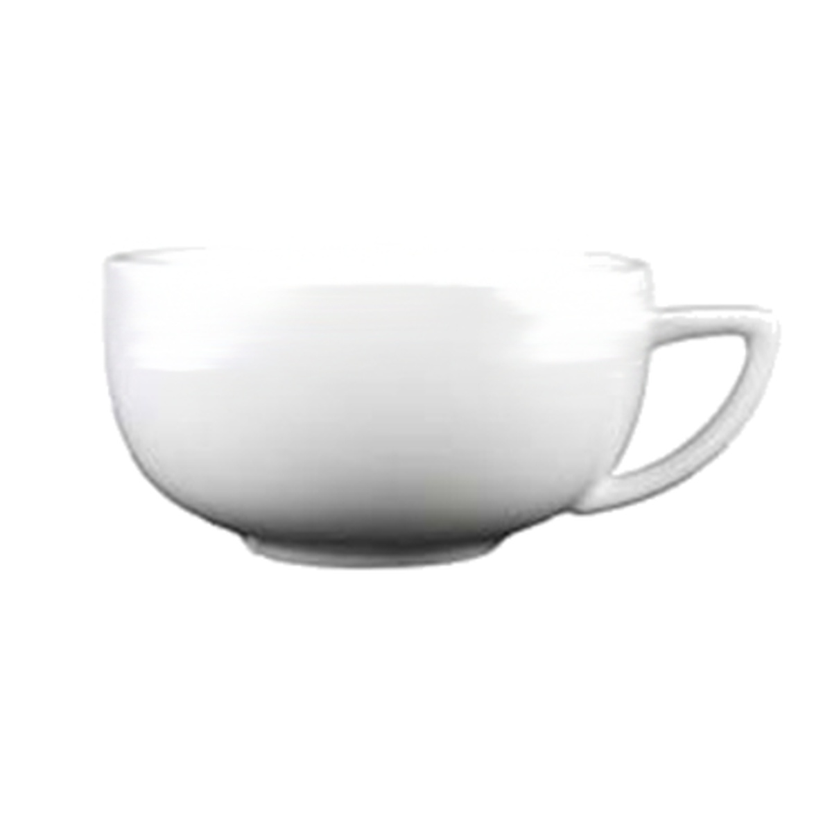 Vertex China ARG-59 bright white porcelain cappuccino cup with ergonomic handle, side profile view