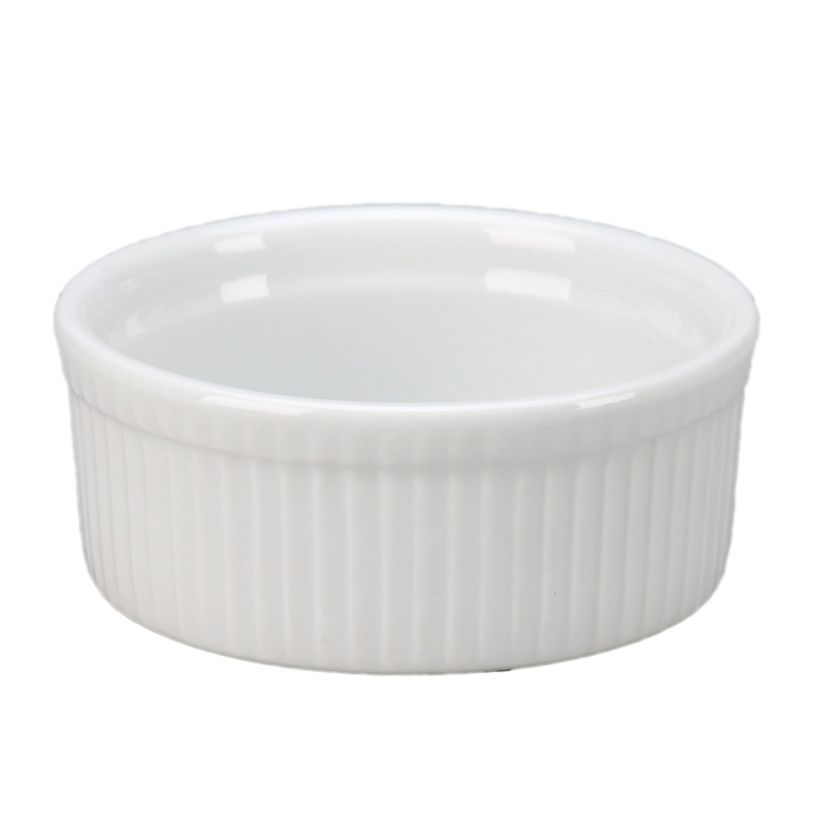 Vertex China ARG-60 white fluted souffle bowl with ribbed exterior, 10 oz round porcelain ramekin