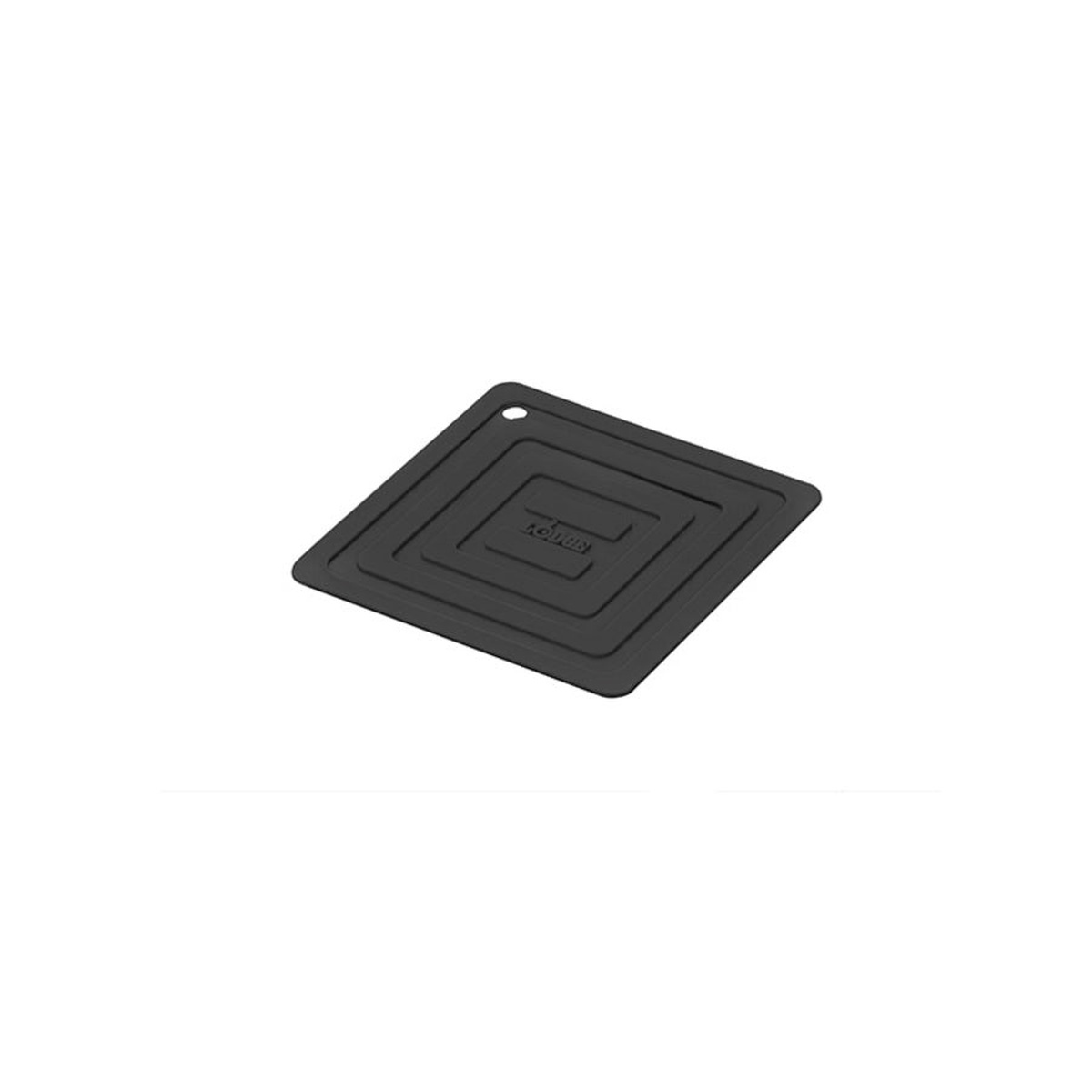 Lodge black square silicone pot holder with concentric square ridge pattern and hanging hole