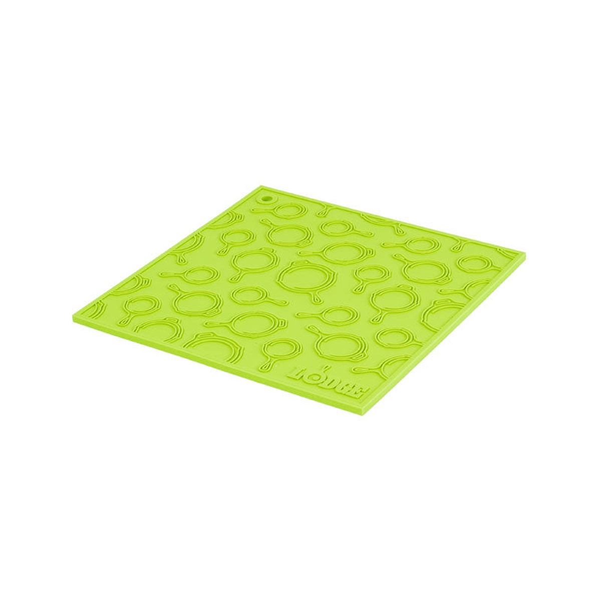 Lodge silicone trivet in green with raised skillet pattern, 7x7 inch square