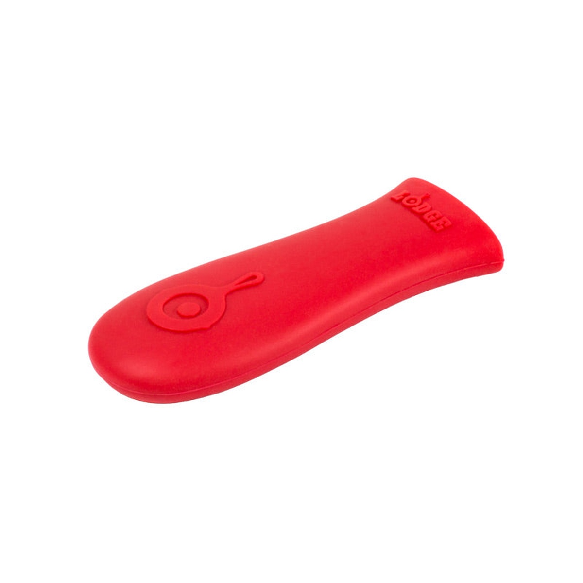 Lodge silicone hot handle holder in red on white background