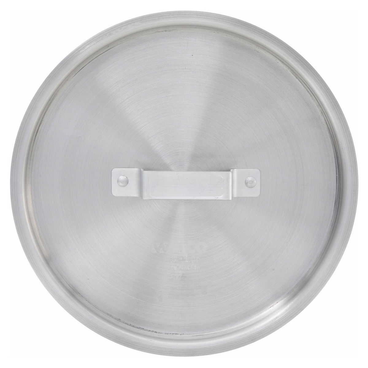 Winco ASP-10C aluminum sauce pan cover top-down view showing center handle