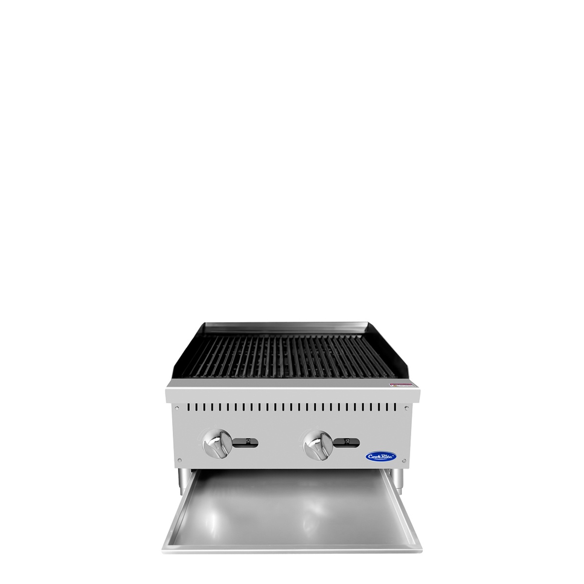 Atosa CookRite ATCB-24 charbroiler with pull-out grease tray extended