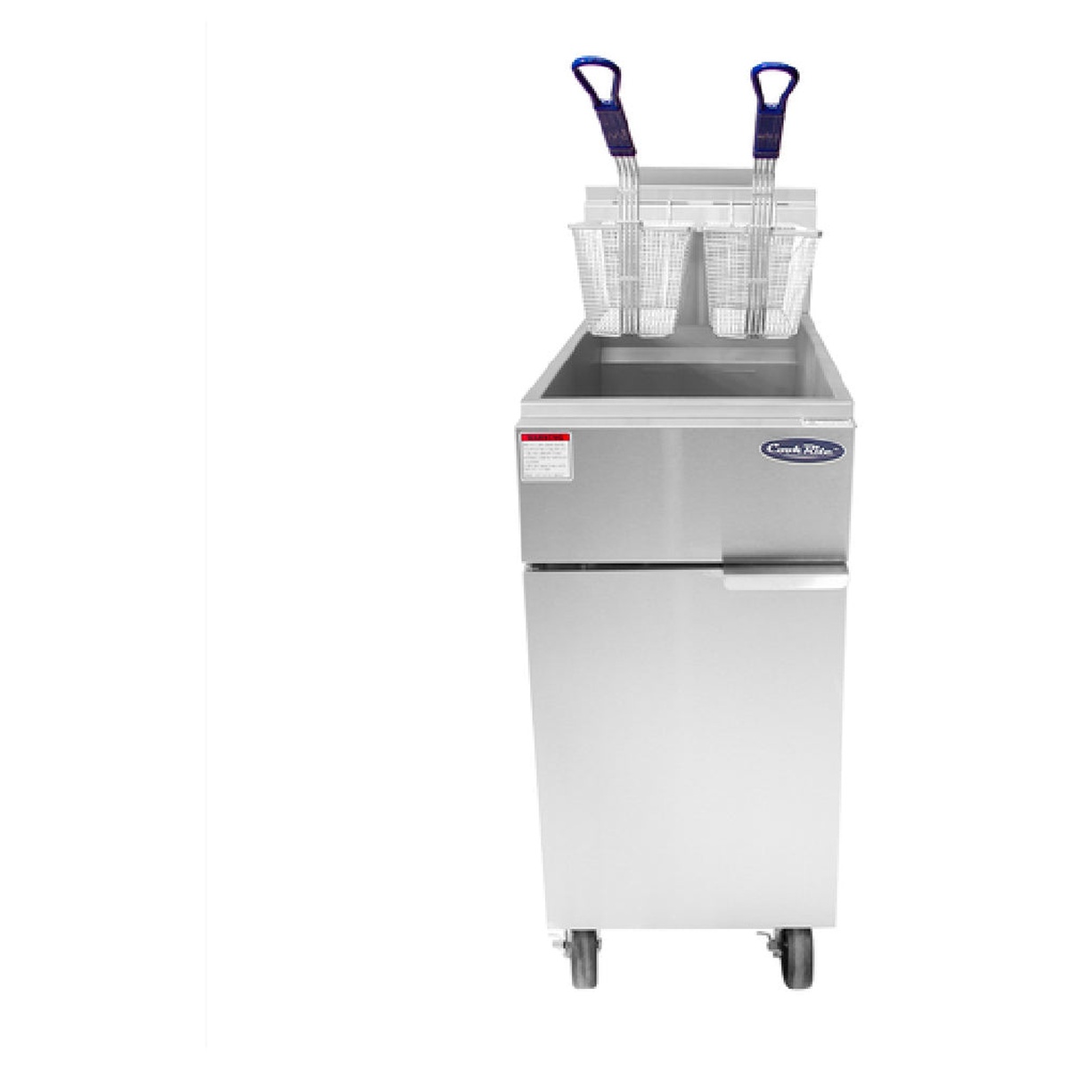 Front view of Atosa CookRite ATFS-50-LP stainless steel floor fryer with two fry baskets