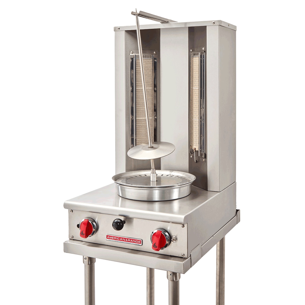American Range AVB-2 vertical broiler with control knobs and base