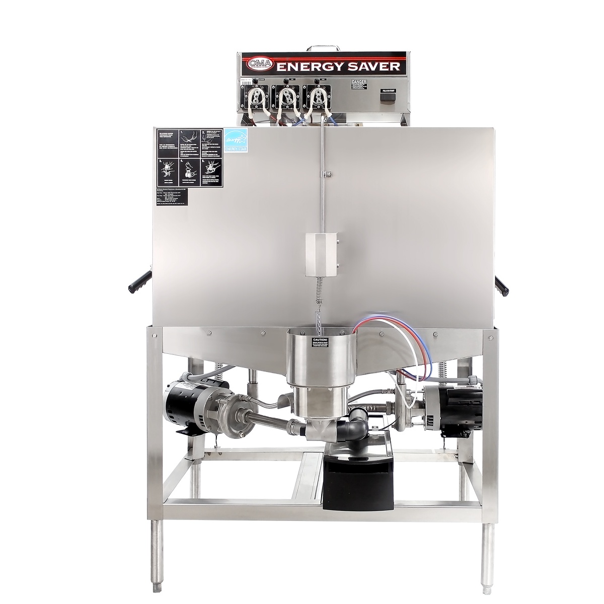 CMA Dishmachines Model B door-type dishwasher front view with Energy Saver top module