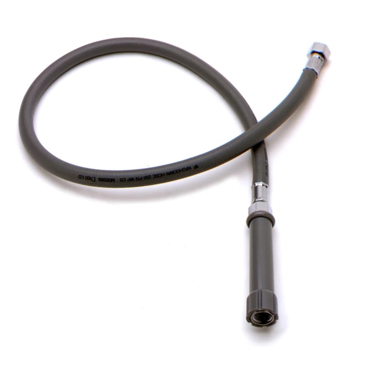 T&S Brass B-0044-R 44-inch reinforced gray PVC hose assembly with chrome female fittings and heat-resistant handle