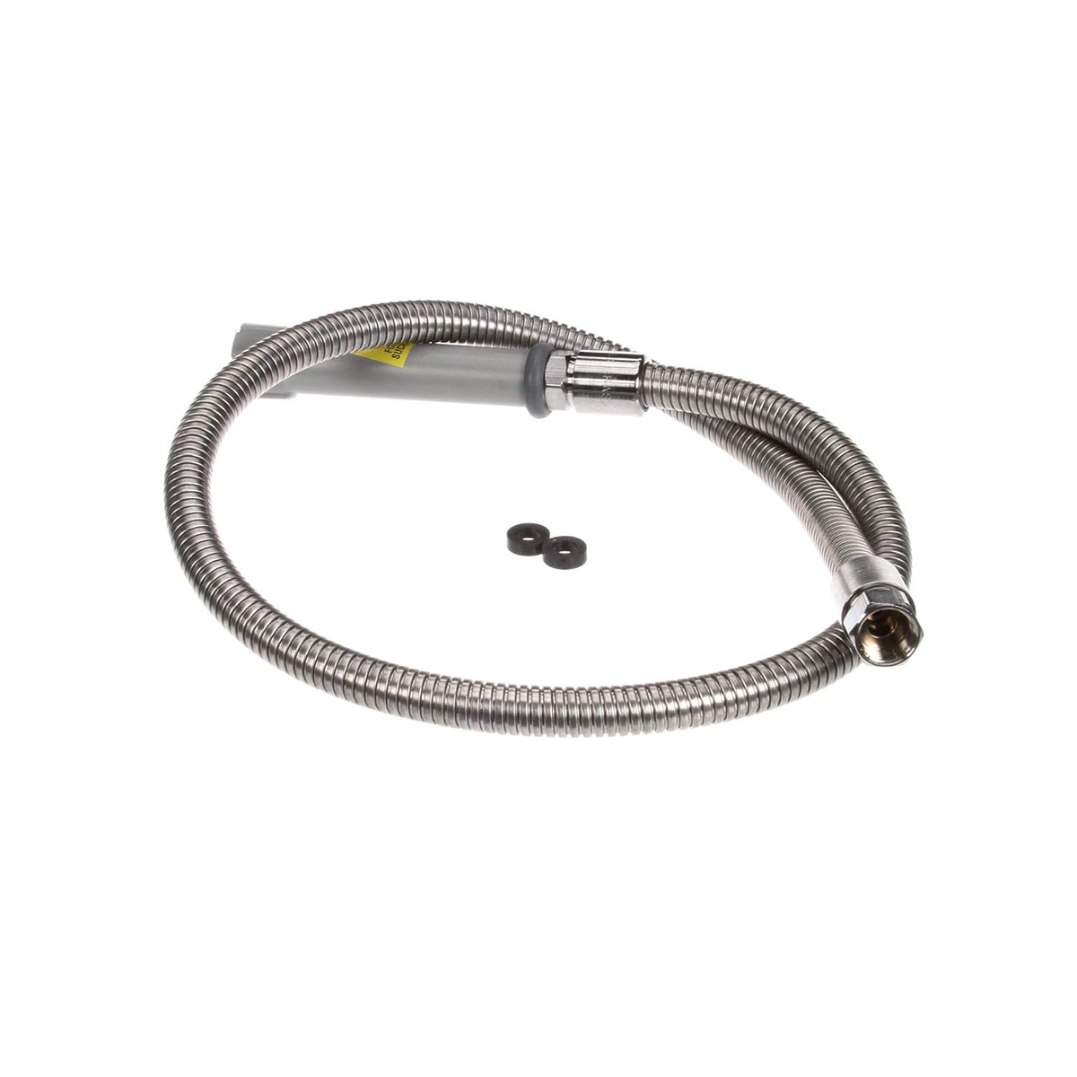 T&S Brass 48 inch flexible stainless steel hose with gray handle and washers