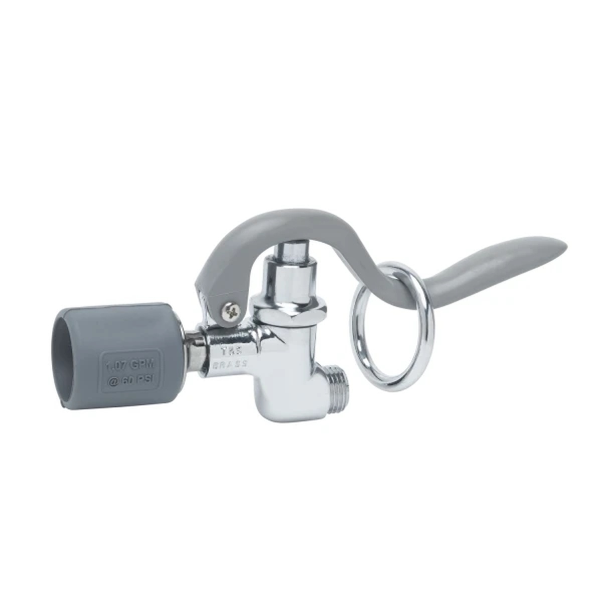 T&S Brass B-0107-J low-flow pre-rinse self-closing spray valve with gray spray tip, chrome body, rubber shield, and hold-down ring