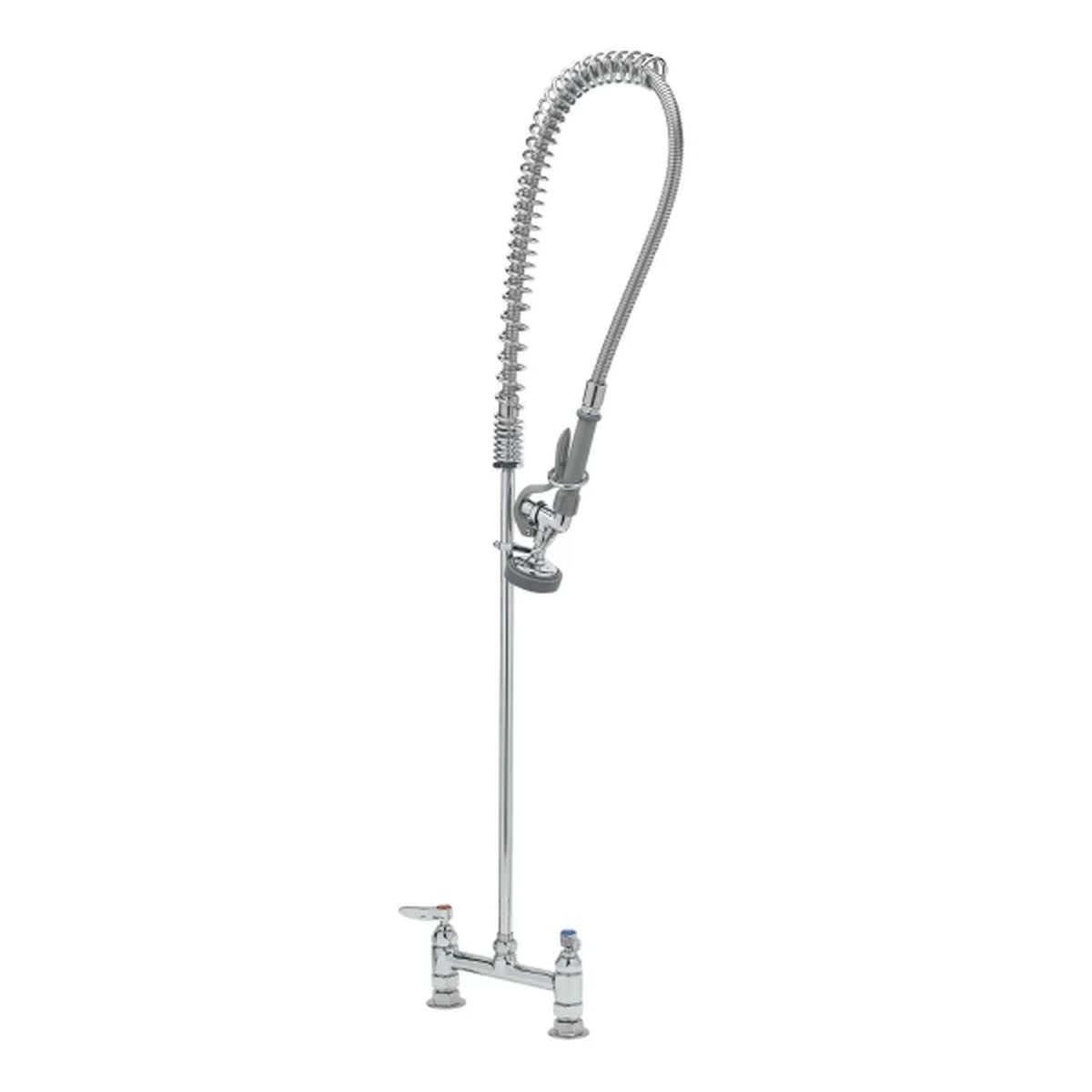 T&S Brass B-0123 deck-mount pre-rinse unit with overhead spring, 44-inch stainless steel hose, and polished chrome finish