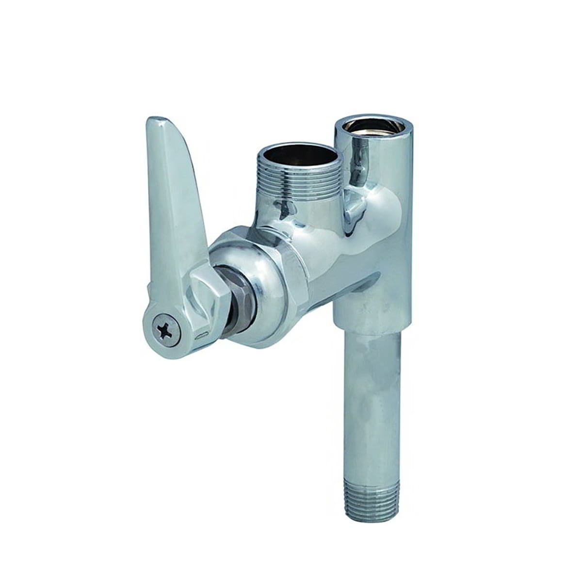 T&S Brass B-0155-LN polished chrome add-on faucet with lever handle, swivel outlet, and 3-inch nipple on white background