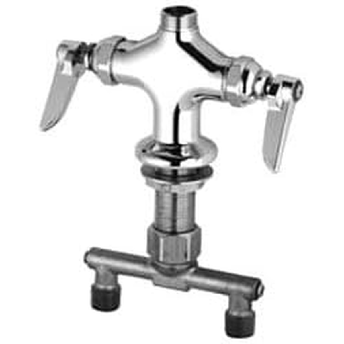 T&S Brass B-0200-LN double pantry base faucet with swivel outlet, lever handles, and chrome finish on white background