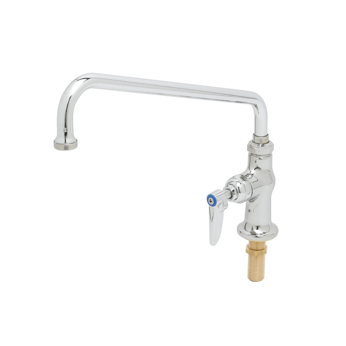 T&S Brass B-0206 single pantry faucet with 12-inch chrome swing nozzle and lever handle on brass deck mount base