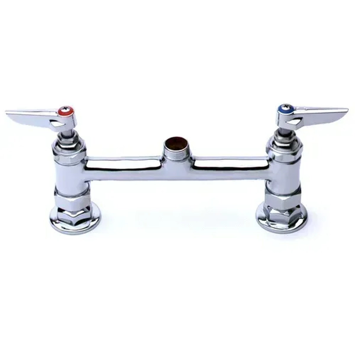 T&S Brass B-0220-CR-LN chrome deck mount mixing faucet with dual lever handles and center outlet, no spout