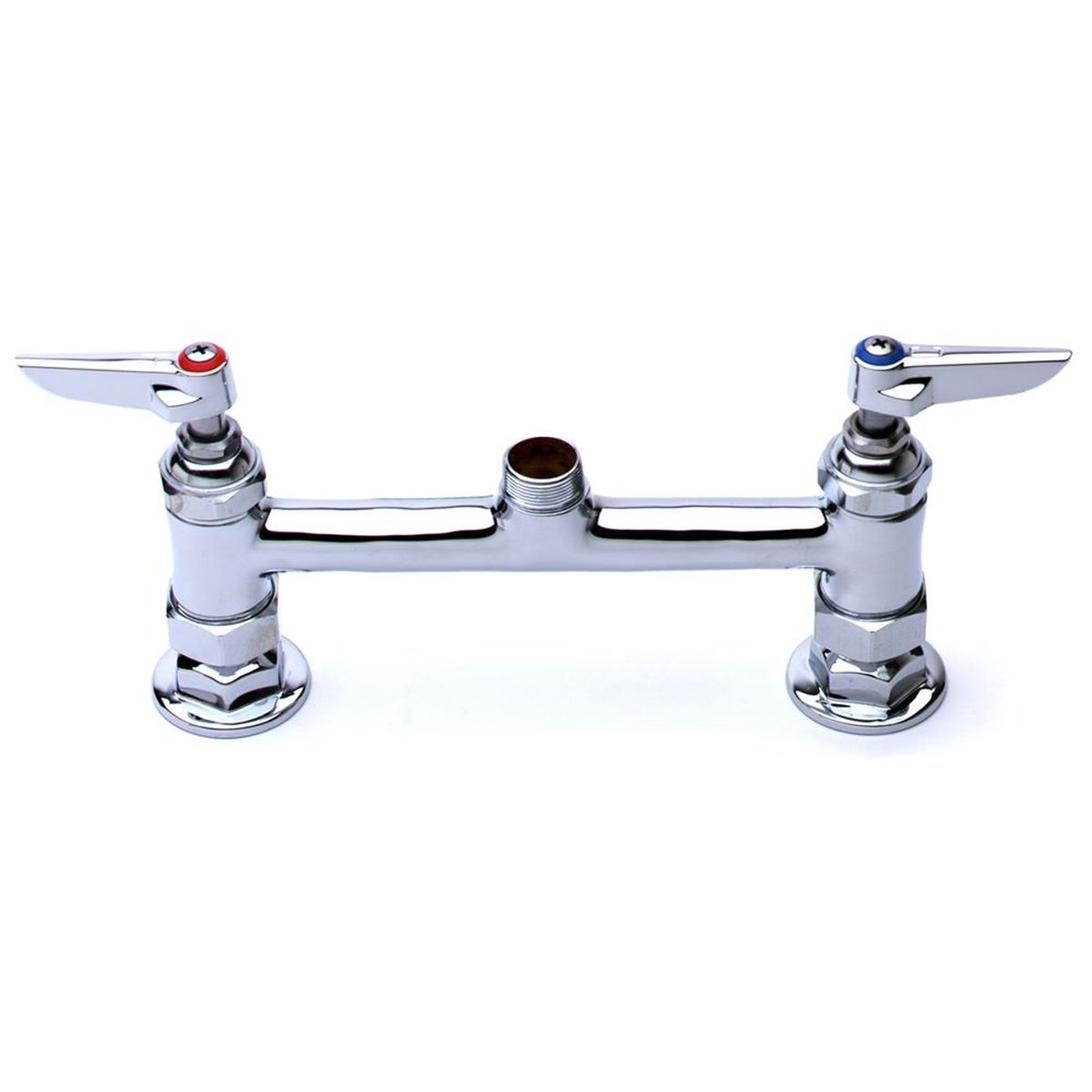 T&S Brass B-0220-LN deck mount swivel base mixing faucet with lever handles and chrome plated brass body, no nozzle