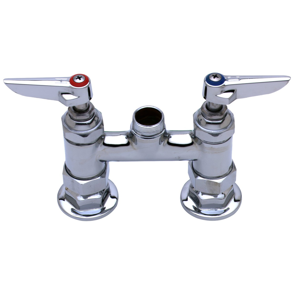 T&S Brass B-0225-LN 4-inch deck mount mixing faucet with chrome-plated brass body and lever handles