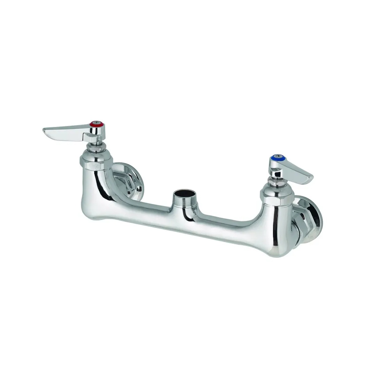 T&S Brass B-0230-CR-LN wall-mounted sink mixing faucet without nozzle, polished chrome, with lever handles and color-coded indexes