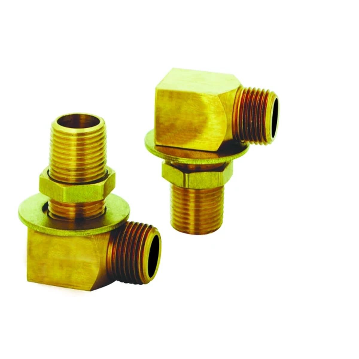 T&S Brass B-0230-K installation kit showing two brass short elbows with nipples, lock nuts, and washers on a white background