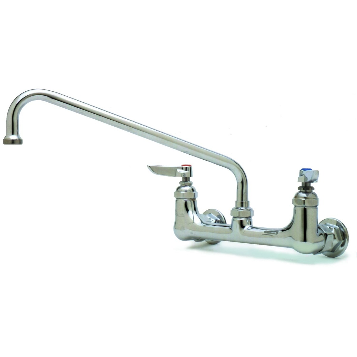T&S Brass B-0231-CR chrome wall mount faucet with 12-inch swing nozzle and dual lever handles