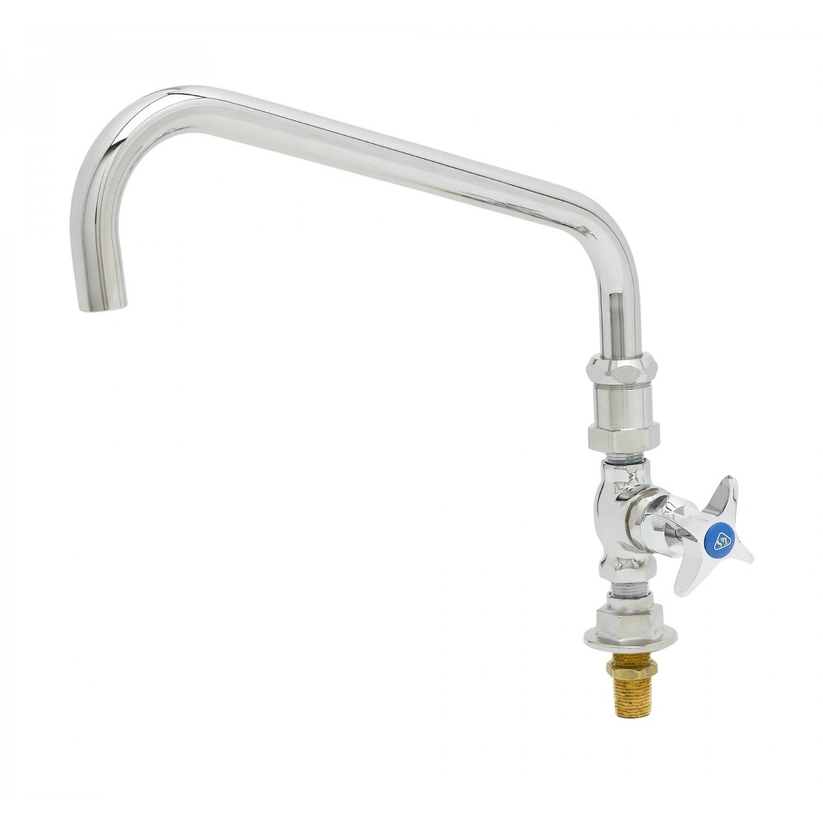 T&S Brass B-0296 Big-Flo deck mount faucet with 12-inch swing spout and four-arm handle on white background