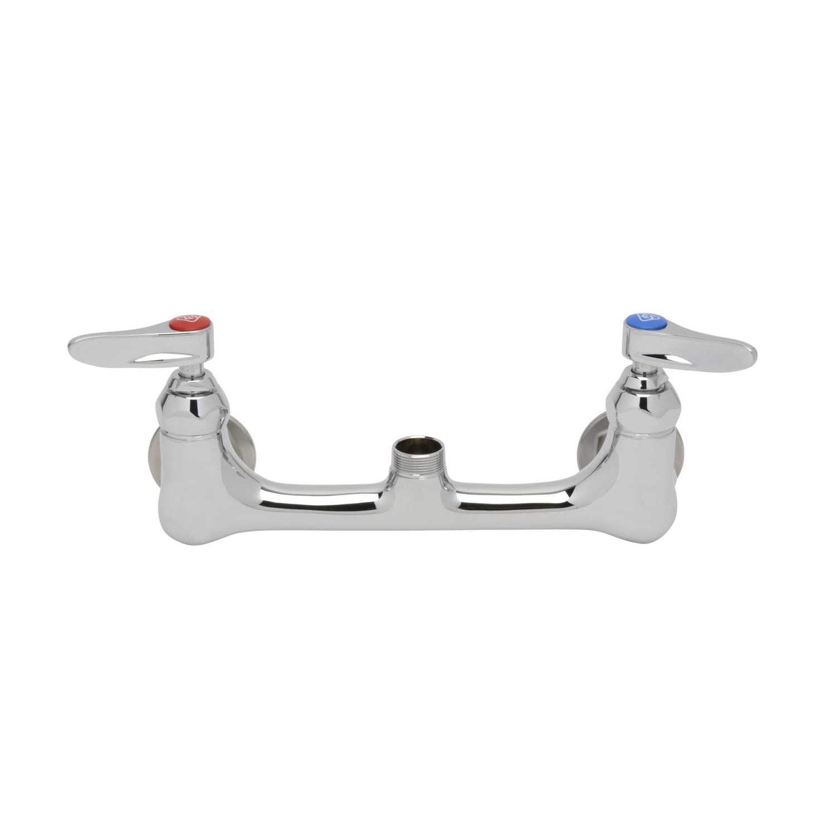 T&S Brass B-0330 double pantry faucet base front view showing symmetric lever handles and chrome finish