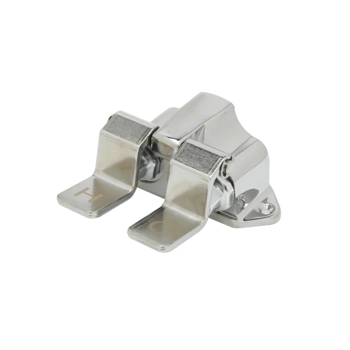 T&S Brass B-0502 Double Pedal Valve with polished chrome finish showing hot and cold foot pedals and floor mount base