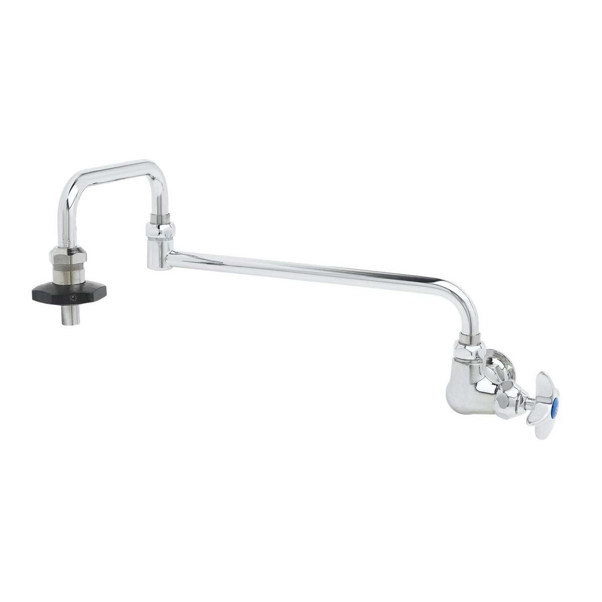 T&S Brass B-0592 wall mount pot filler with 18-inch double joint nozzle and chrome finish.