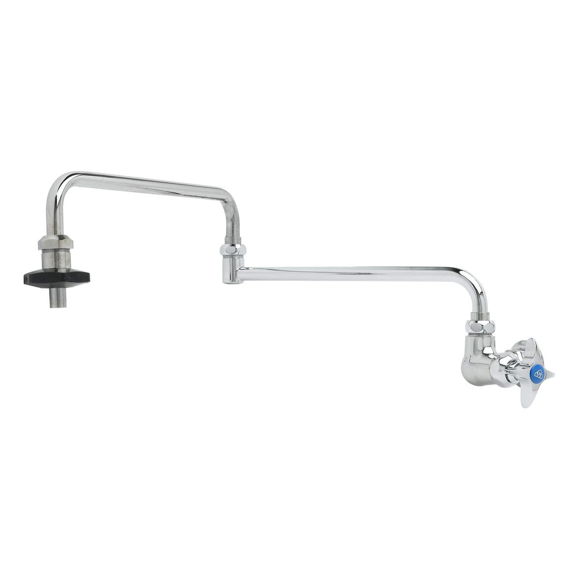 T&S Brass B-0594 wall mount pot filler faucet with 24-inch double-joint chrome swing nozzle and 4-arm cross handle