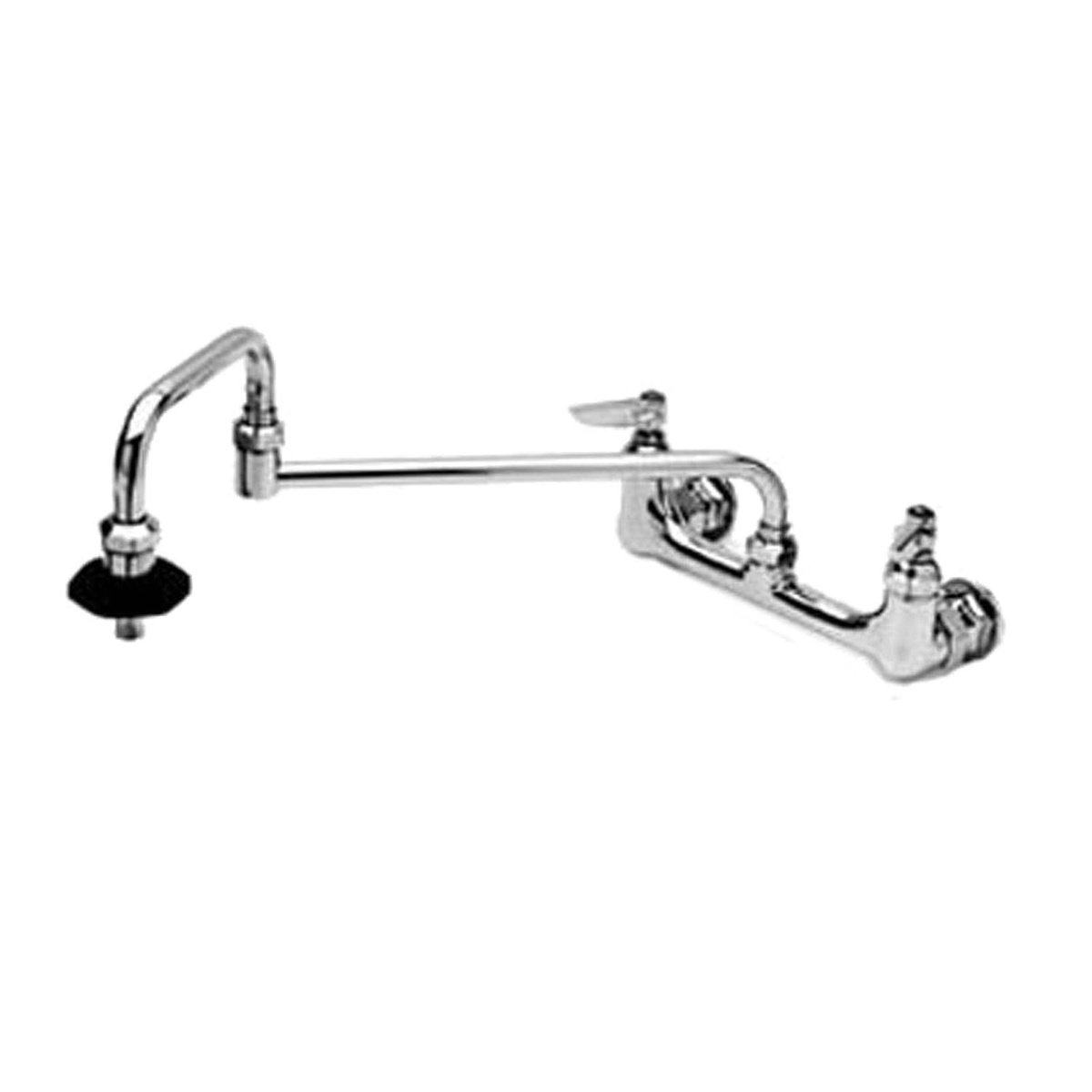 T&S Brass B-0597 wall-mounted pot filler faucet with 18-inch double joint chrome nozzle and insulated on-off handle