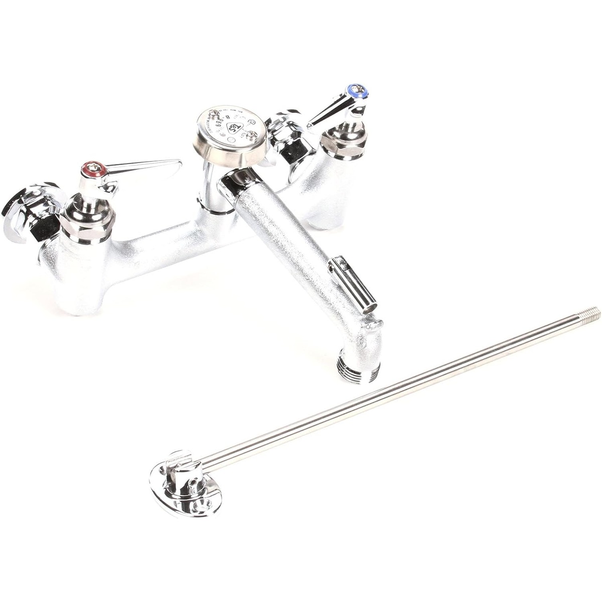 T&S Brass service sink faucet side view showing vacuum breaker nozzle spout and support rod