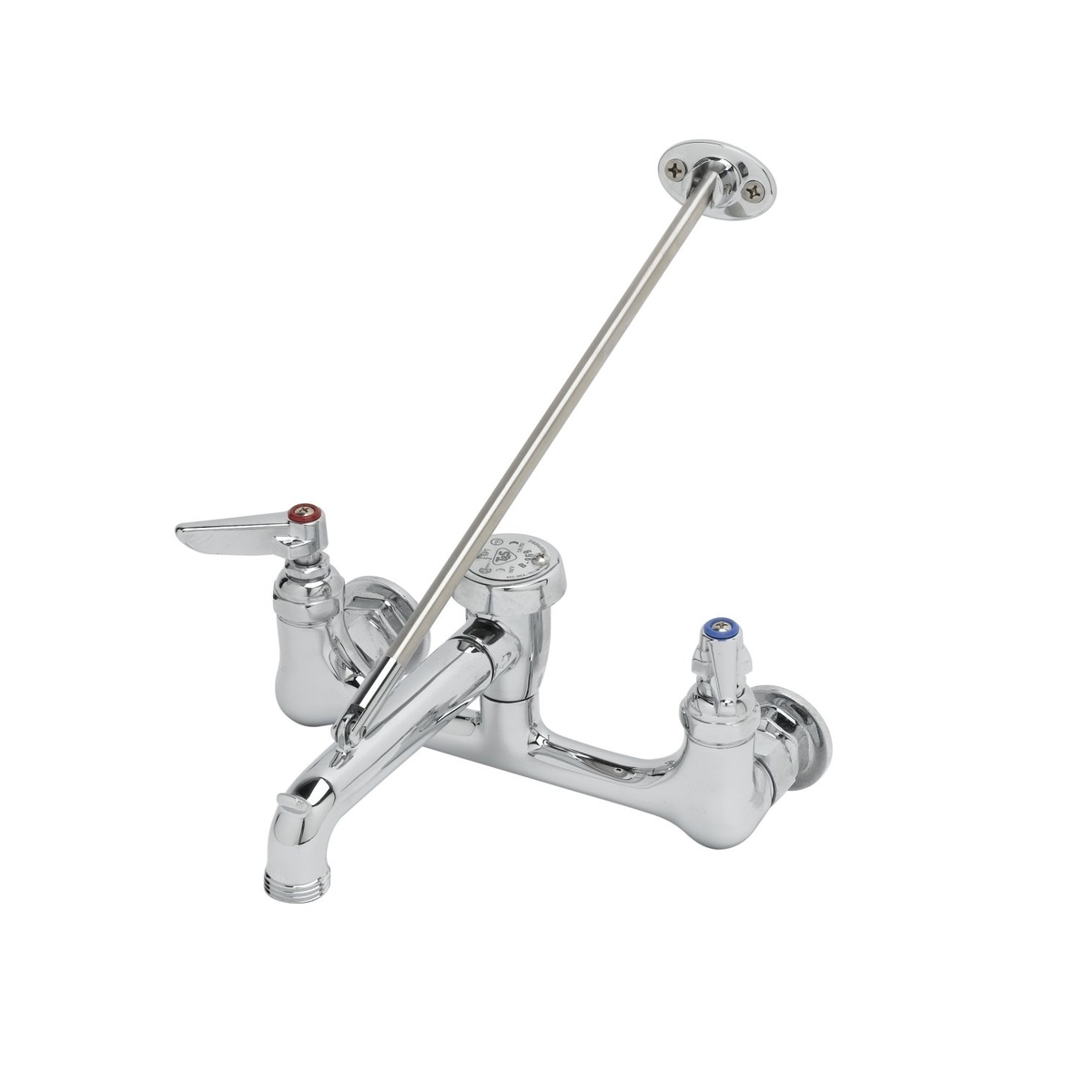 T&S Brass B-0665-POL polished chrome wall mount service sink faucet with top support brace and lever handles